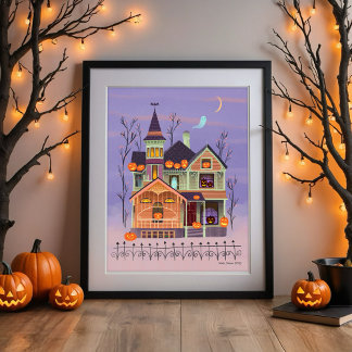 Halloween Jack-o'-lantern House Art Print Poster
