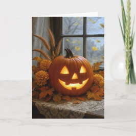 Halloween-Jack-o-Lantern i höstblommor Kort