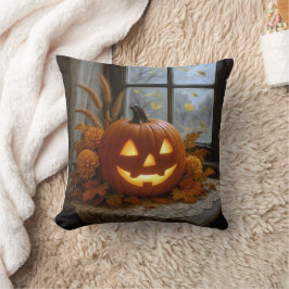 Halloween-Jack-o-Lantern i höstblommor Kudde