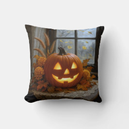 Halloween-Jack-o-Lantern i höstblommor Kudde