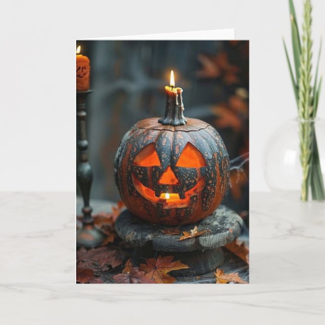 HALLOWEEN JACK O LANTERN MED KANDLE TACK KORT (Framsida)