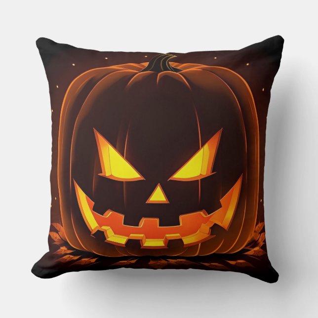 Halloween Jack-O'-Lantern Med Kusligt Ansikte Kudde (Framsida)