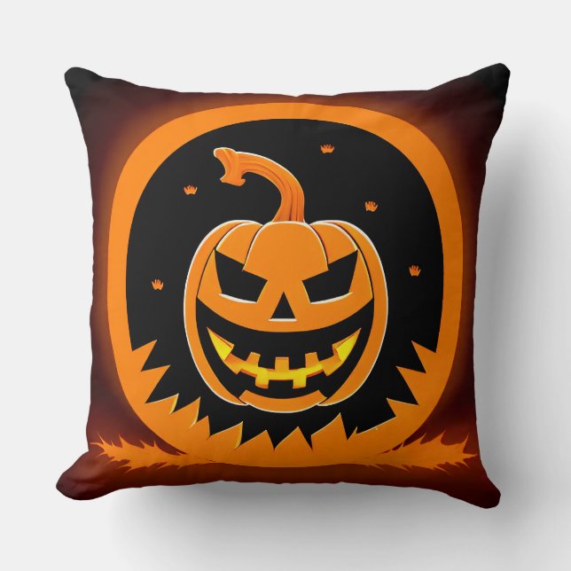 Halloween Jack-O'-Lantern Med Kusligt Ansikte Kudde (Framsida)