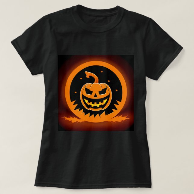 Halloween Jack-O'-Lantern Med Kusligt Ansikte T Shirt (Design framsida)