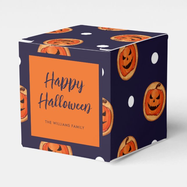 Halloween Jack-O-Lantern Navy Polka dots Anpassnin Presentaskar (Framsidan Sidan)