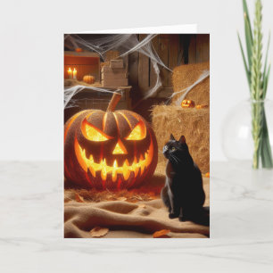 Halloween Jack-o-Lantern och katt i Barn Helgkort