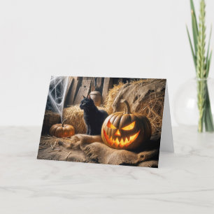 Halloween Jack-o-Lantern och katt i Barn Helgkort