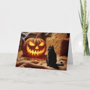 Halloween Jack-o-Lantern och katt i Barn Helgkort