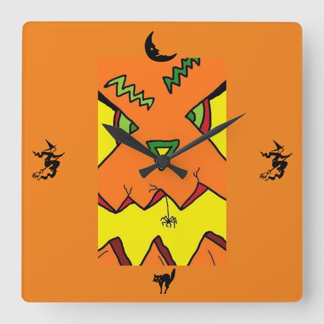 Halloween-Jack-O-Lantern och spindelklocka Fyrkantig Klocka (Framsida)