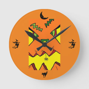 Halloween-Jack-O-Lantern och spindelklocka Rund Klocka