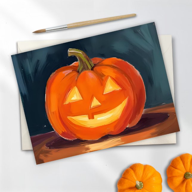 Halloween Jack-O-Lantern | Orange pumpa målad Julkort (Skapare uppladdad)