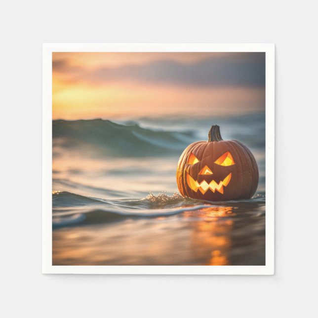 Halloween Jack-o-Lantern på havsstranden Pappersservett (Framsidan)