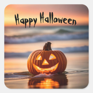 Halloween Jack-o-Lantern på stranden Fyrkantigt Klistermärke