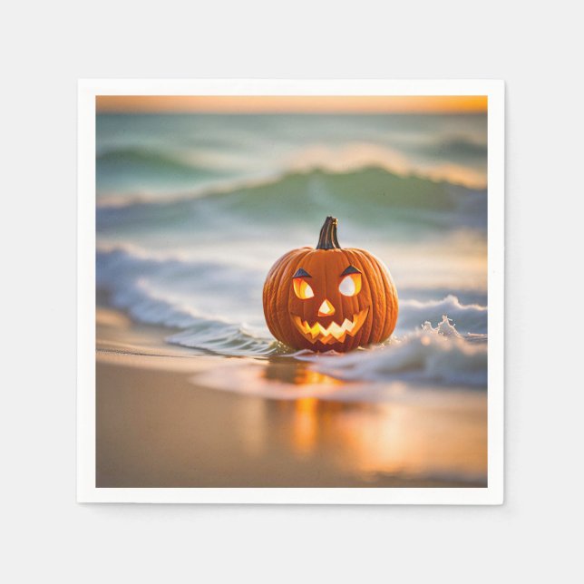 Halloween Jack-o-Lantern på stranden Pappersservett (Framsidan)