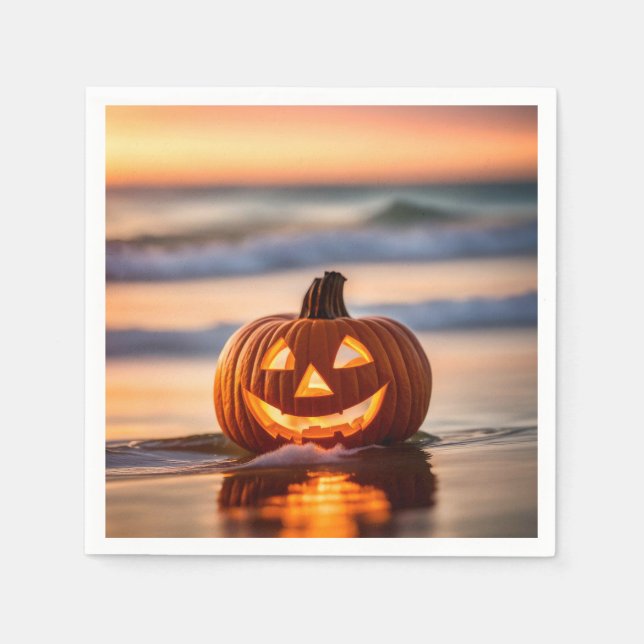 Halloween Jack-o-Lantern på stranden Pappersservett (Framsidan)