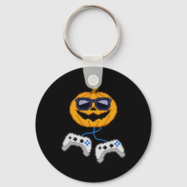 Halloween Jack o lantern Pixelated Gaming Gamer Bo Nyckelring (Framsida)