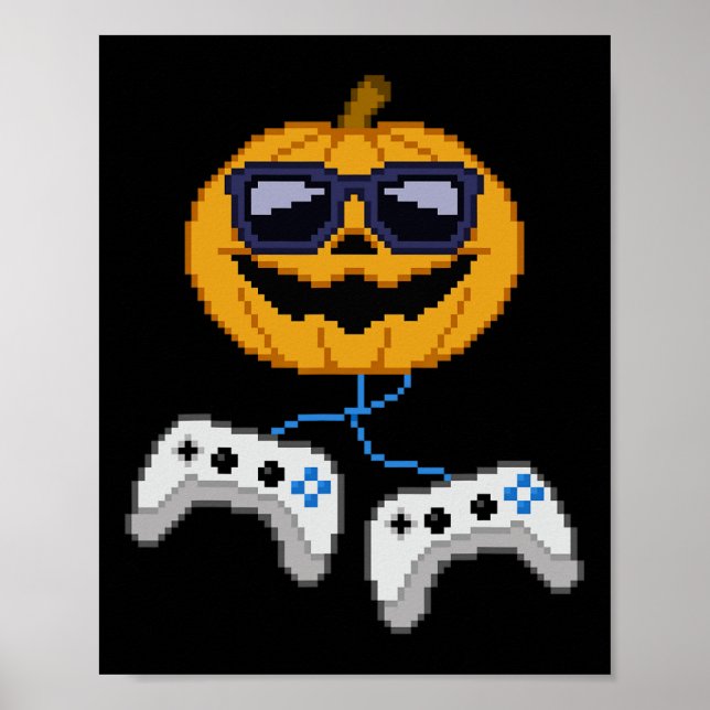 Halloween Jack o lantern Pixelated Gaming Gamer Bo Poster (Framsidan)
