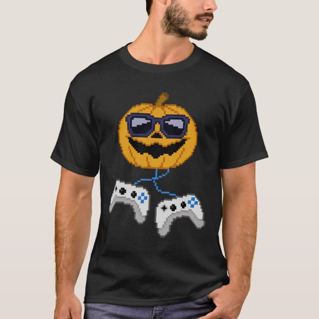 Halloween Jack o lantern Pixelated Gaming Gamer Bo T Shirt (Framsida)