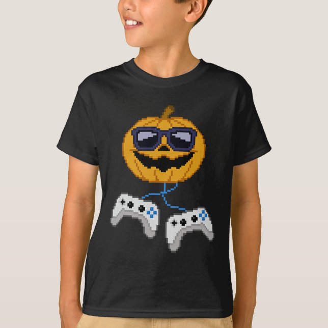 Halloween Jack o lantern Pixelated Gaming Gamer Bo T Shirt (Framsida)