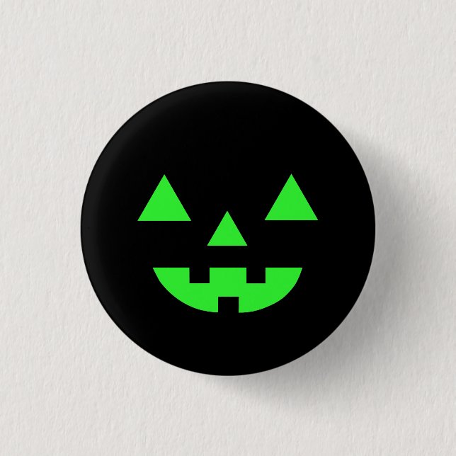 Halloween Jack O Lantern Pumpa Ansikte Grön Knapp (Framsida)