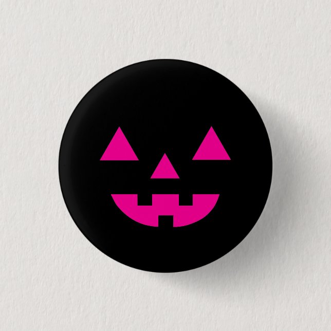 Halloween Jack O Lantern Pumpa Ansikte Rosa Knapp (Framsida)