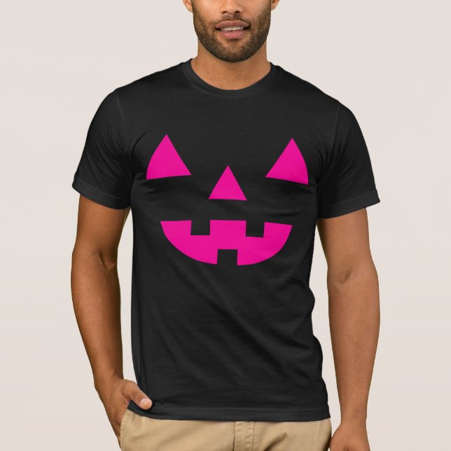 Halloween Jack O Lantern Pumpa Ansikte Rosa T Shirt (Framsida)