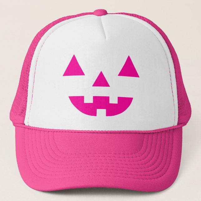 Halloween Jack O Lantern Pumpa Ansikte Rosa Truckerkeps (Framsida)