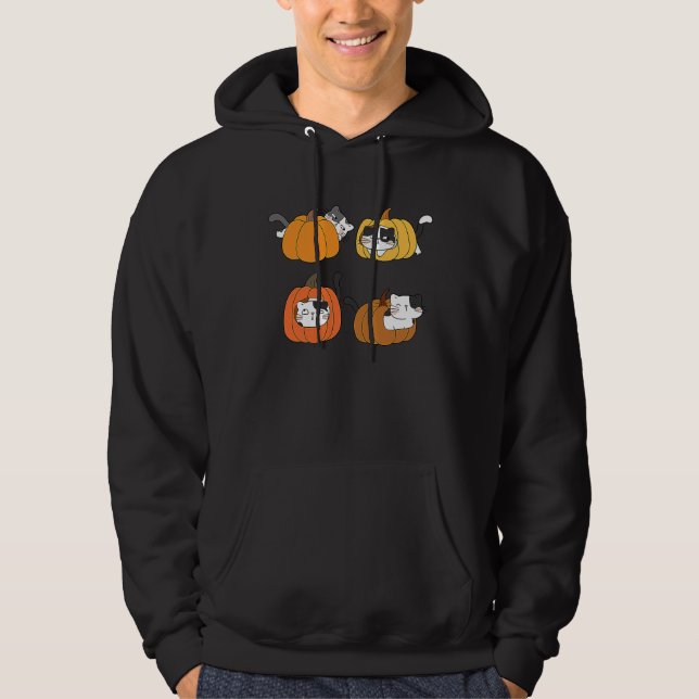 Halloween Jack O Lantern Pumpa Katt Fullmåne Hoodie (Framsida)