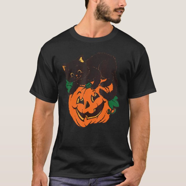 Halloween Jack O Lantern Pumpa Katt Lantern Utomhu T Shirt (Framsida)