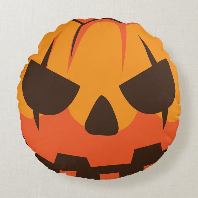 Halloween Jack o Lantern Pumpa Rund Kudde (Framsidan)