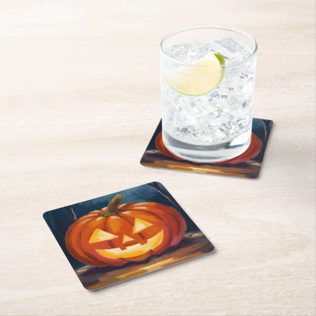 Halloween Jack-O-Lantern Pumpa Underlägg Papper Kvadrat (Insitu)