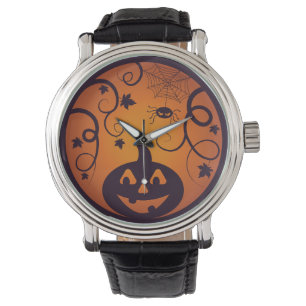 Halloween Jack o lantern pumpkin ansikte och spind Armbandsur