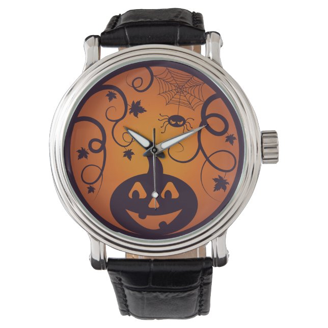 Halloween Jack o lantern pumpkin ansikte och spind Armbandsur (Framsida)