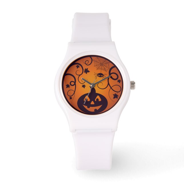 Halloween Jack o lantern pumpkin ansikte och spind Armbandsur (Framsida)