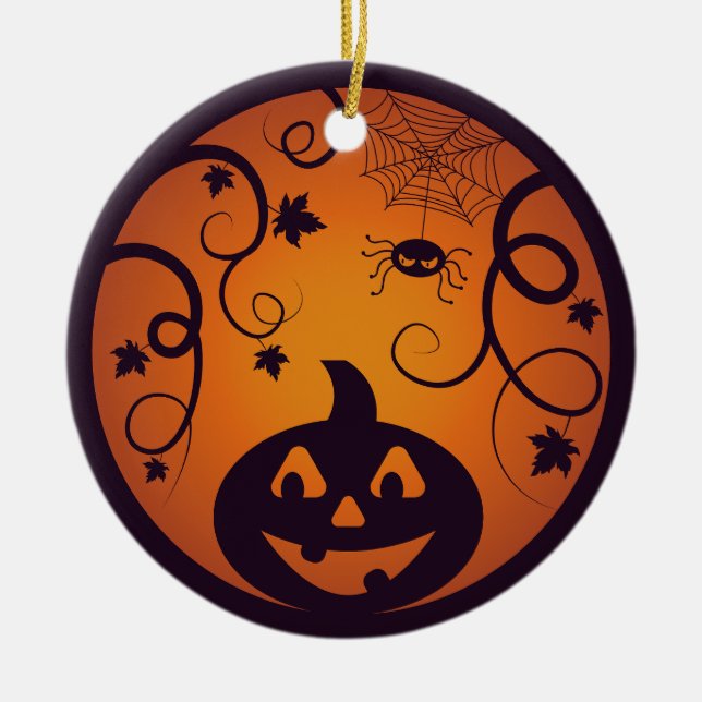 Halloween Jack o lantern pumpkin ansikte och spind Julgransprydnad Keramik (Framsidan)
