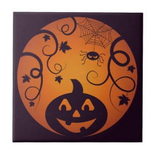 Halloween Jack o lantern pumpkin ansikte och spind Kakelplatta