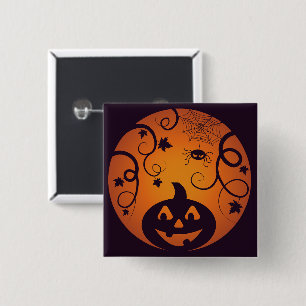 Halloween Jack o lantern pumpkin ansikte och spind Knapp