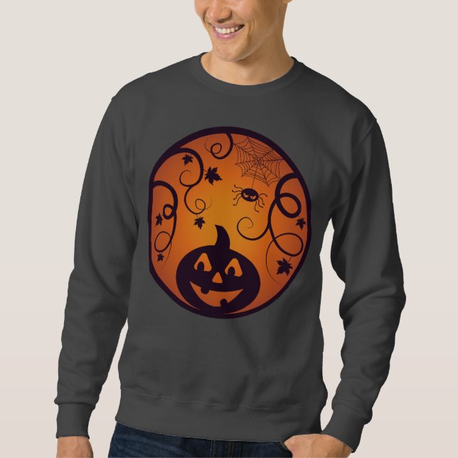 Halloween Jack o lantern pumpkin ansikte och spind Lång Ärmad Tröja (Framsida)