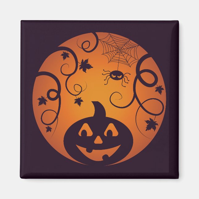 Halloween Jack o lantern pumpkin ansikte och spind Magnet (Framsidan)