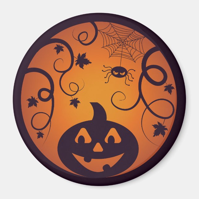 Halloween Jack o lantern pumpkin ansikte och spind Magnet (Framsidan)