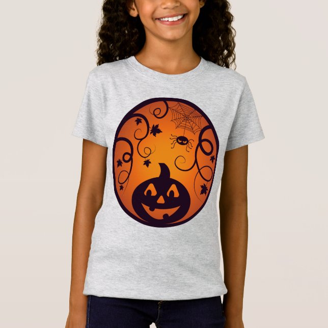 Halloween Jack o lantern pumpkin ansikte och spind T Shirt (Framsida)