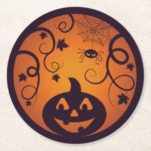 Halloween Jack o lantern pumpkin ansikte och spind Underlägg Papper Rund