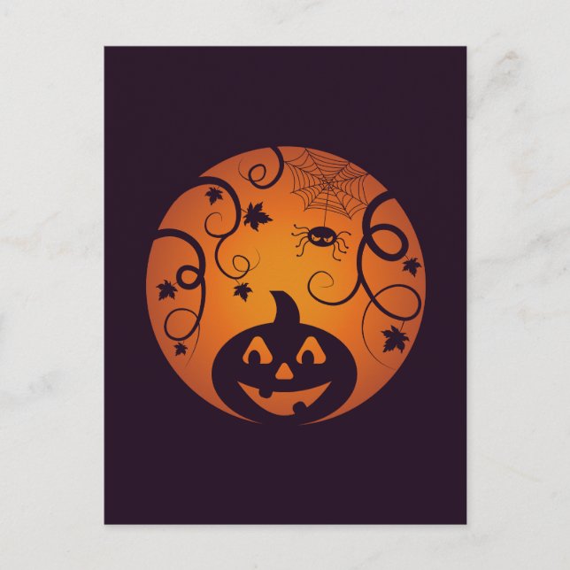 Halloween Jack o lantern pumpkin ansikte och spind Vykort (Framsida)