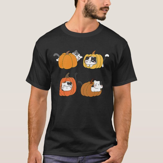 Halloween Jack O Lantern Pumpkin Cat Full Moon T Shirt (Framsida)