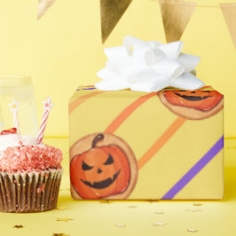 Halloween Jack-O-Lantern Pumpkin Cookie på Gult Presentpapper