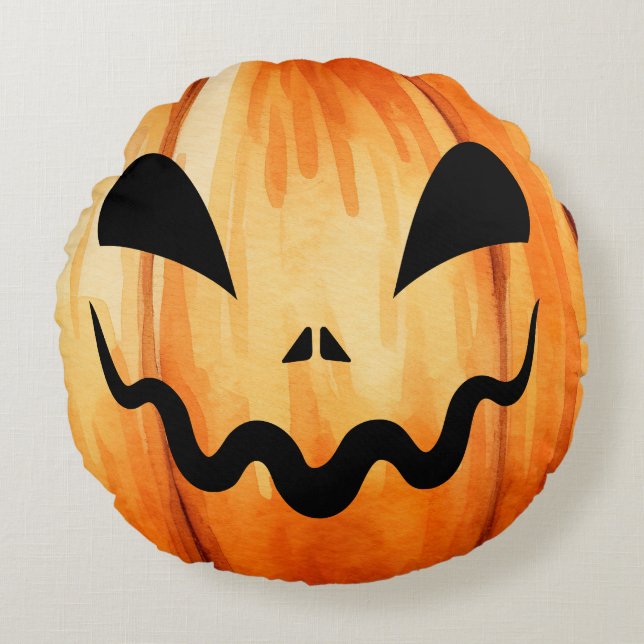 Halloween Jack-O-Lantern Pumpkin Rund Kudde (Framsidan)