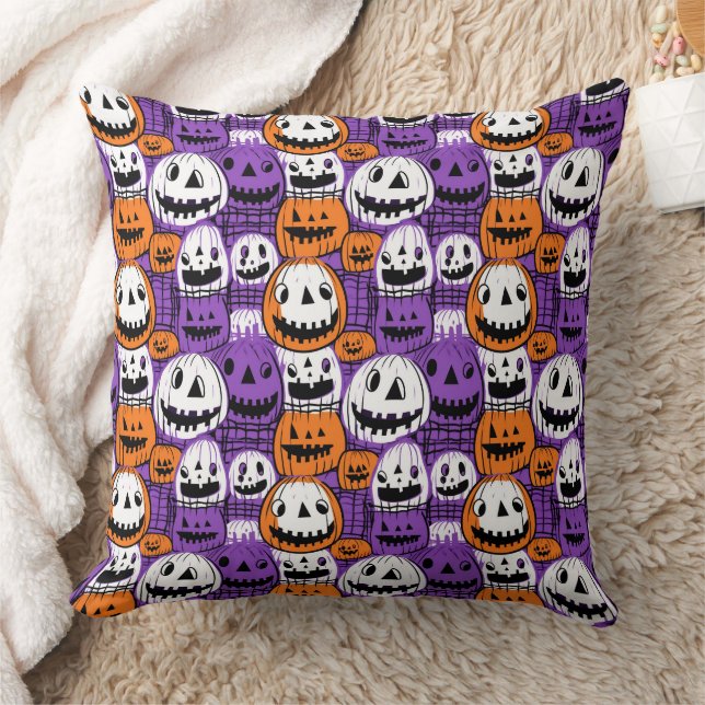 Halloween Jack-O’-Lantern - Purple, Orange, White Kudde (Filt)