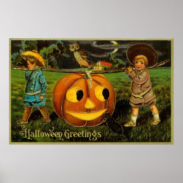 Halloween Jack-o-Lantern Skördenatt av Barn   Poster (Framsidan)