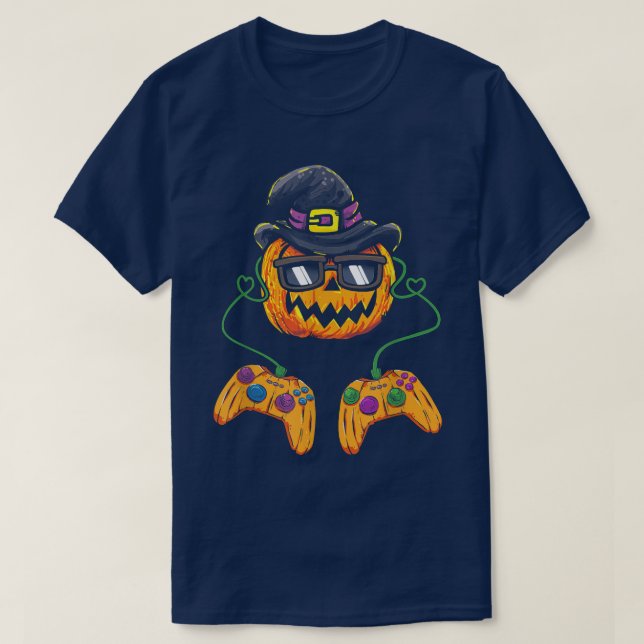 Halloween-Jack o lantern-spelarpumpa med hatt-såm T Shirt (Design framsida)