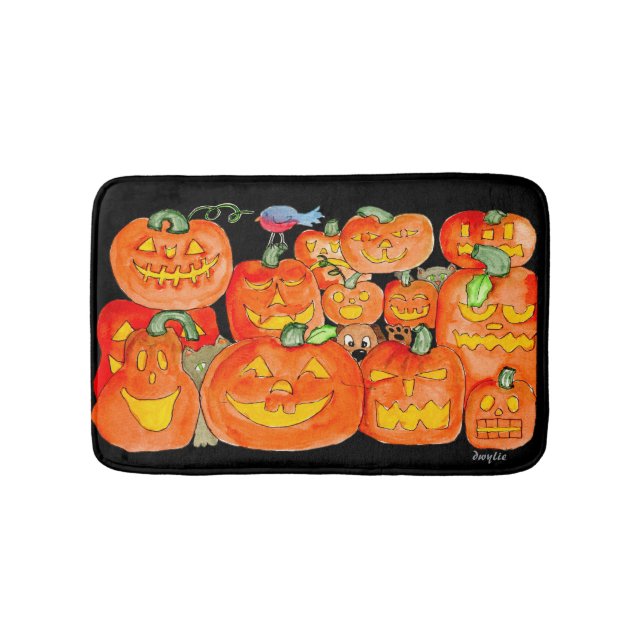 Halloween Jack-O-Lanterns med djur Badrumsmatta (Framsidan)
